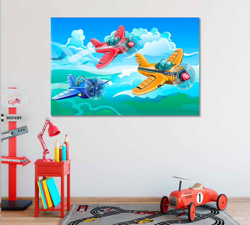 Cartoon Airplanes Canvas Print ArtLexy 1 Panel 24"x16" inches 
