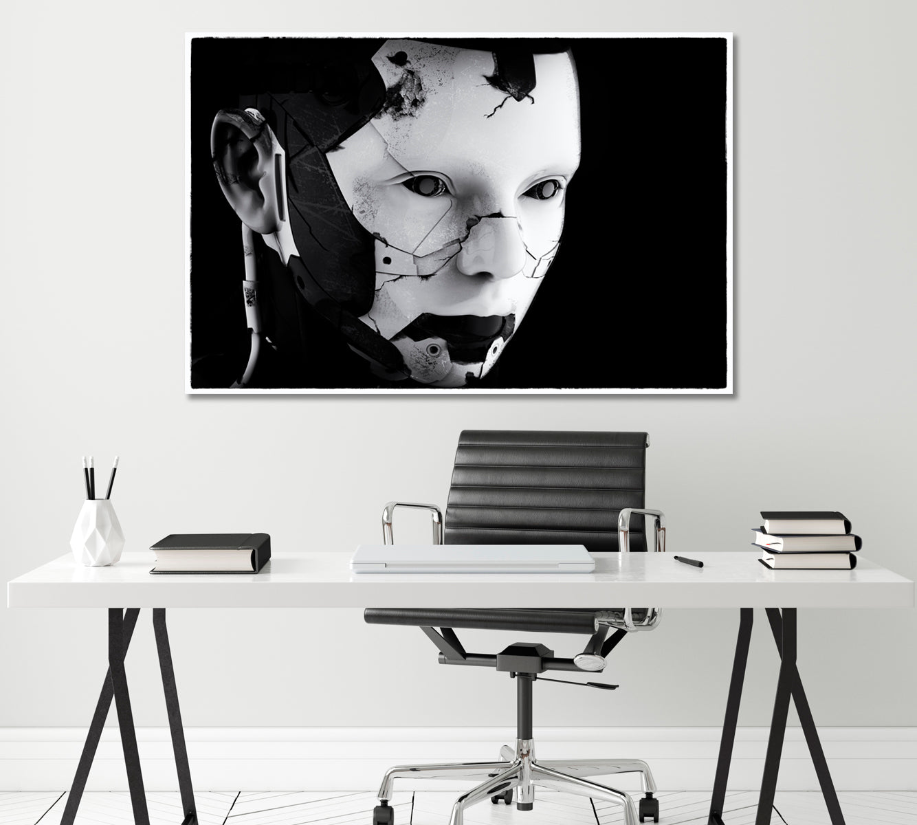 Cyborg Face Canvas Print ArtLexy 1 Panel 24"x16" inches 
