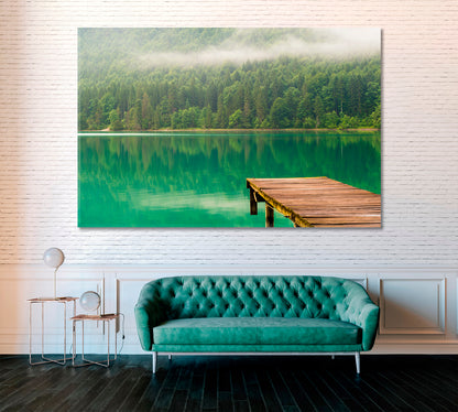 Jetty at Lake Walchensee Bavaria Alps Canvas Print ArtLexy 1 Panel 24"x16" inches 