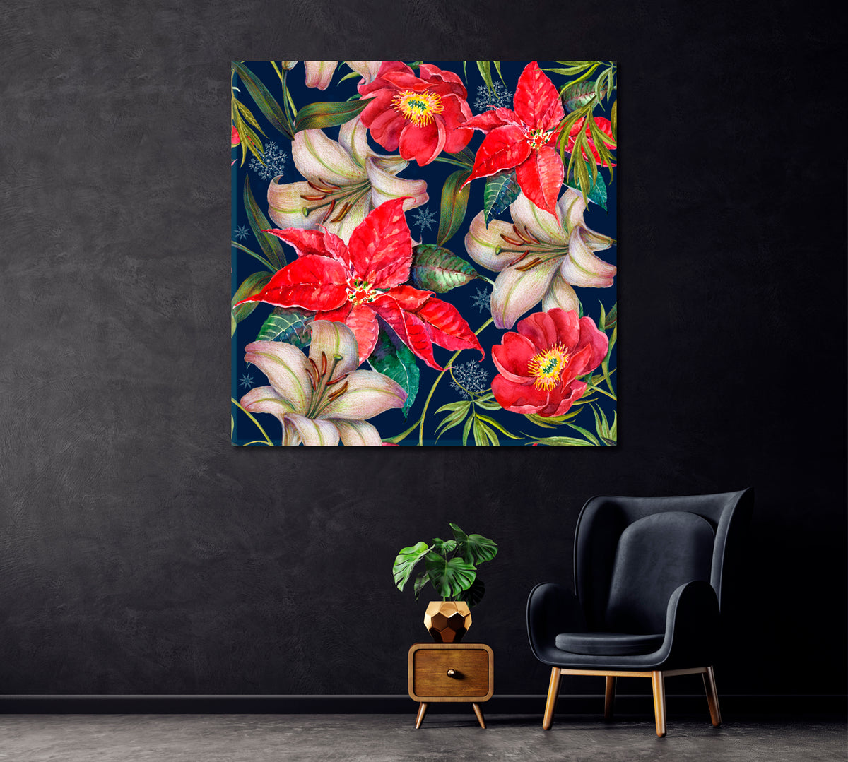 Christmas Flowers Canvas Print ArtLexy 1 Panel 12"x12" inches 