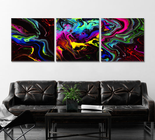 Set of 3 Squares Abstract Colorful Marble Canvas Print ArtLexy 3 Panels 36”x12” inches 