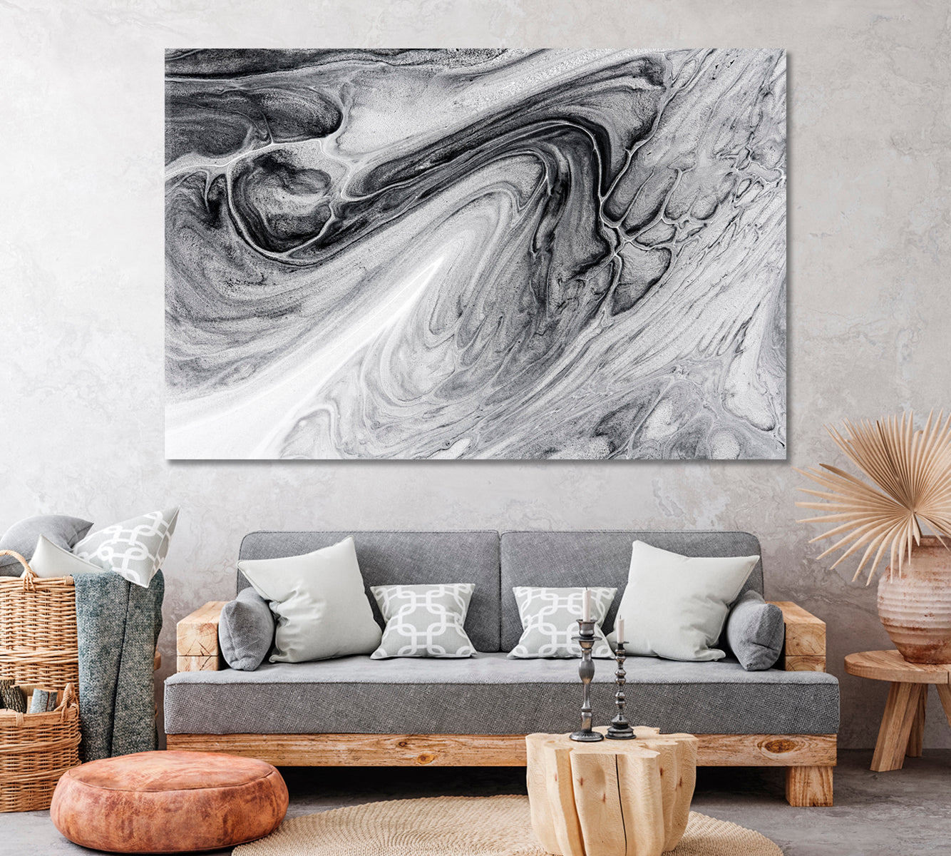 Abstract Black and White Marble Pattern Canvas Print ArtLexy 1 Panel 24"x16" inches 
