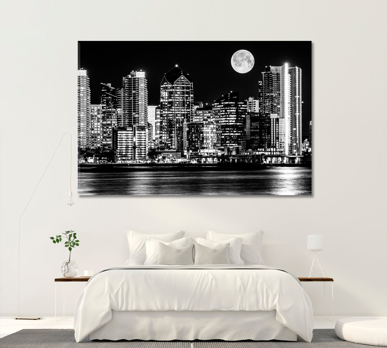 San Diego Skyline in Black and White Canvas Print ArtLexy 1 Panel 24"x16" inches 