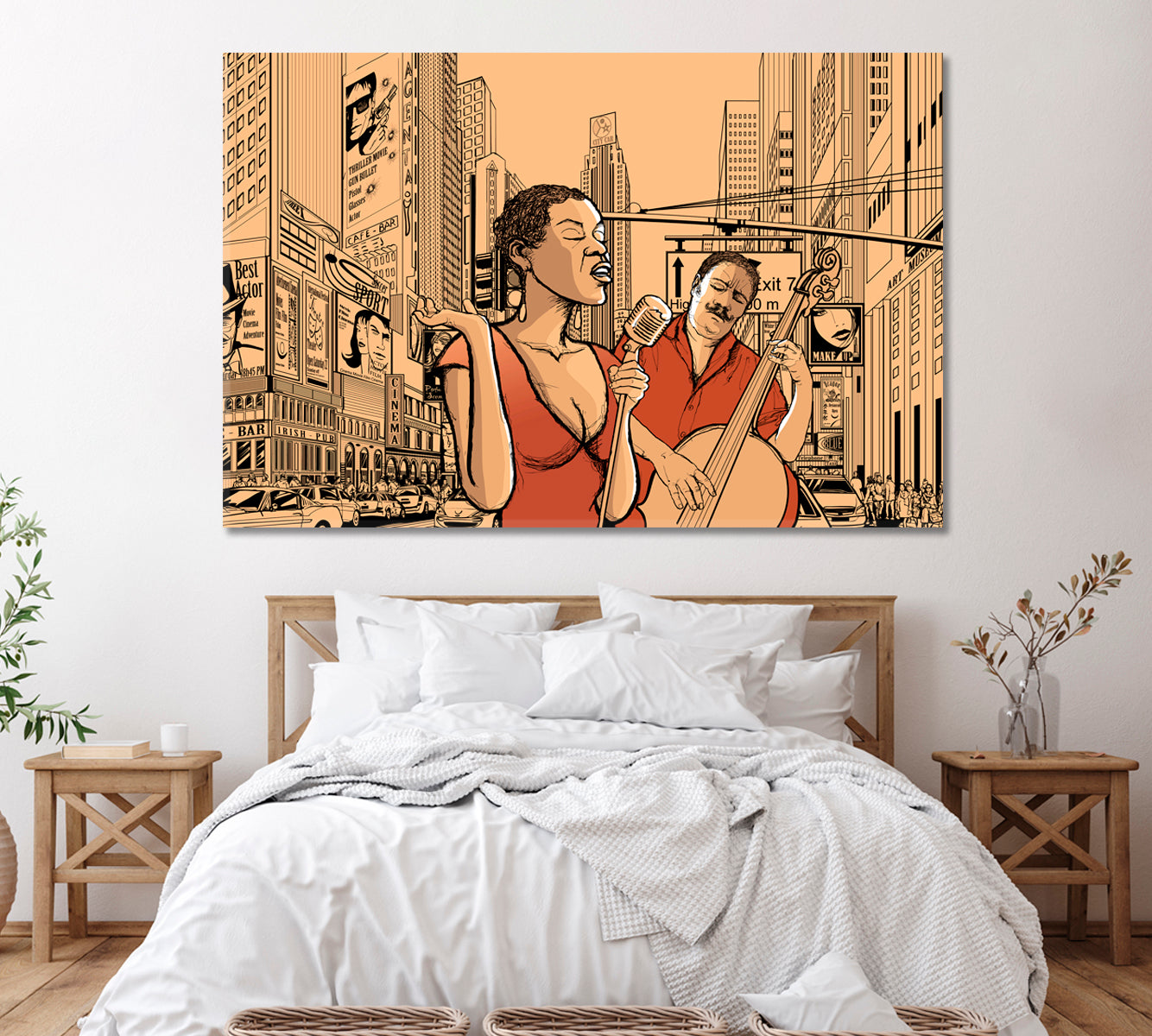 Jazz Singer in Street of New York Canvas Print ArtLexy 1 Panel 24"x16" inches 