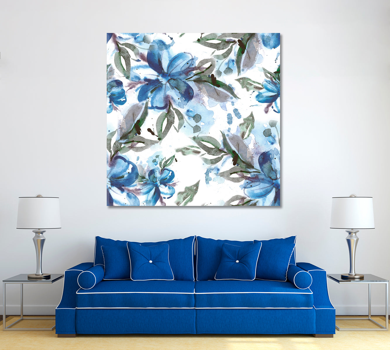 Blue Watercolor Flowers Canvas Print ArtLexy   