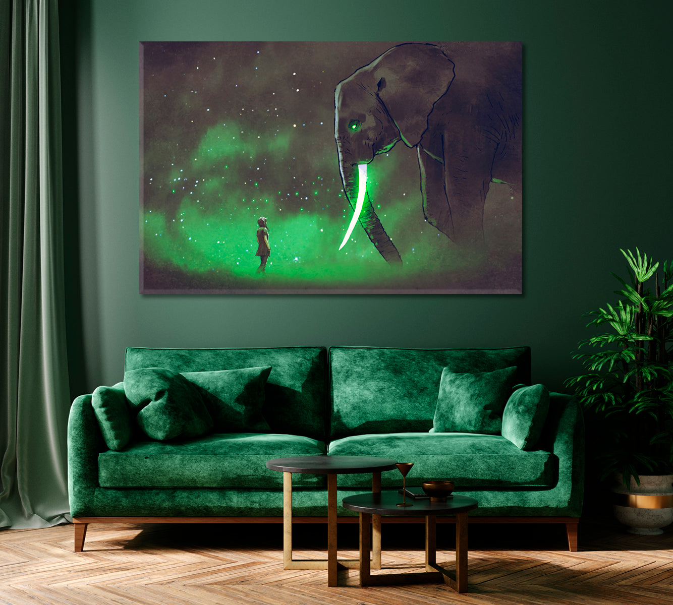Girl with Giant Elephant Canvas Print ArtLexy 1 Panel 24"x16" inches 