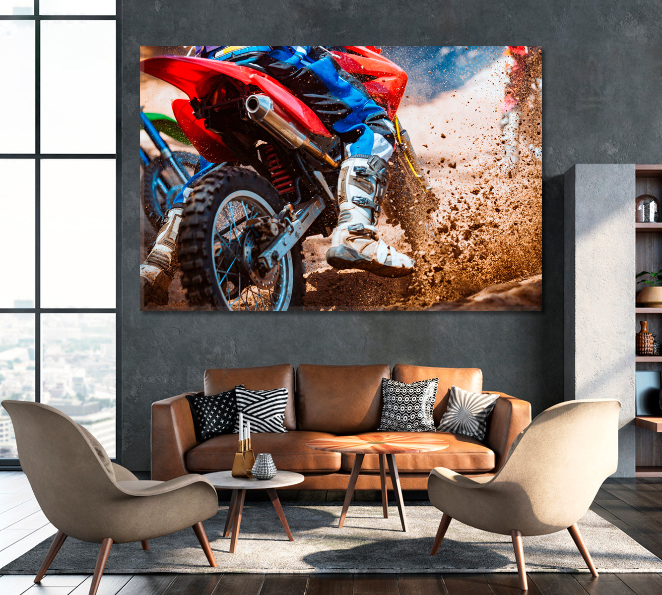 Motorcycle Race in Dirt Track Canvas Print ArtLexy 1 Panel 24"x16" inches 