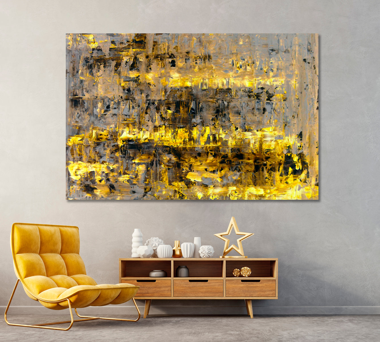 Bright Yellow Abstract Landscape Canvas Print ArtLexy 1 Panel 24"x16" inches 