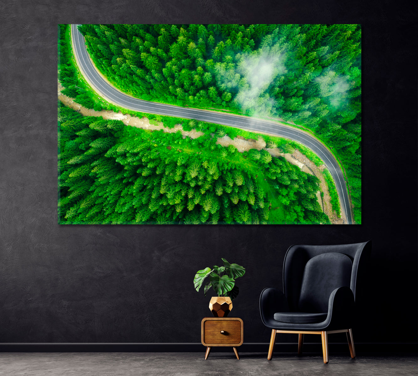 Road in Green Forest Canvas Print ArtLexy 1 Panel 24"x16" inches 