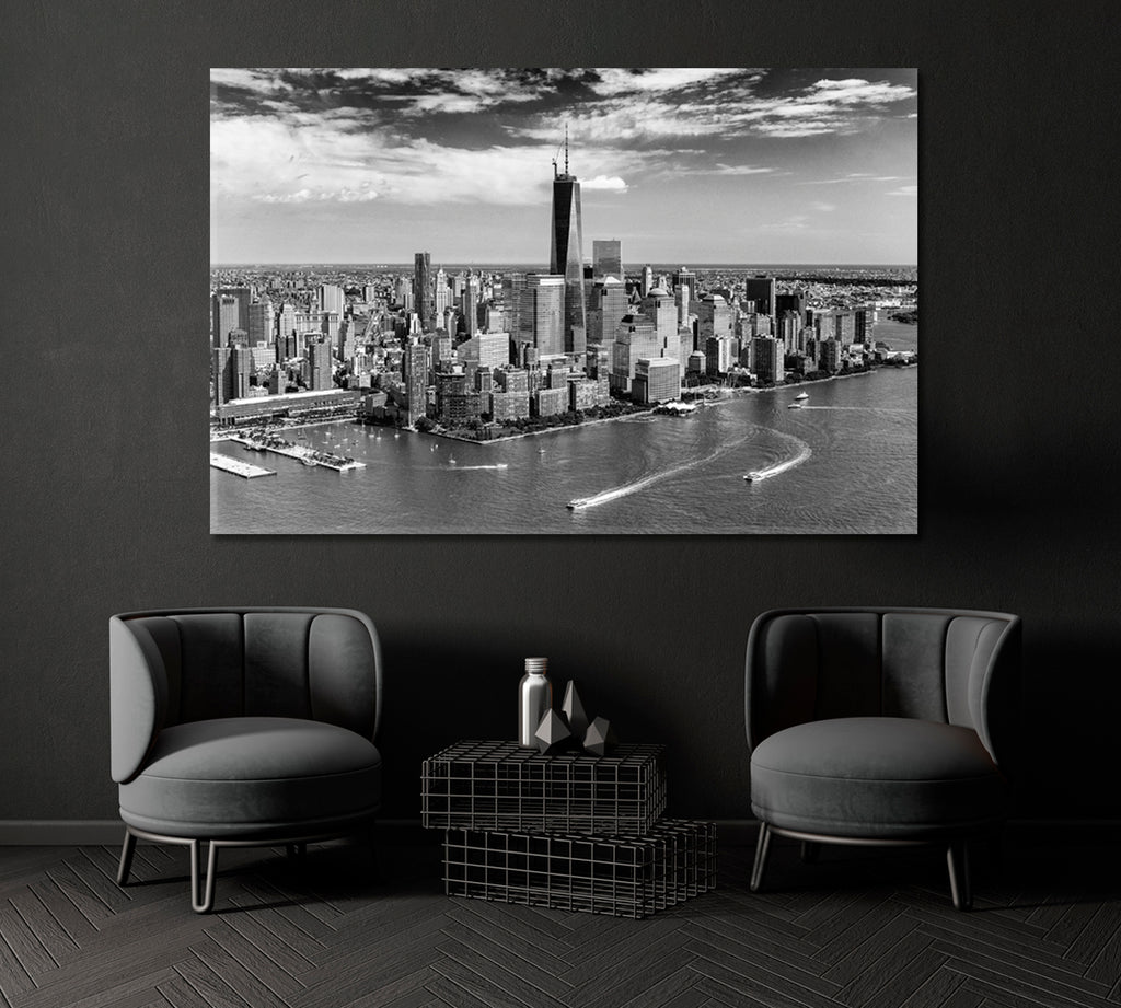 Lower Manhattan New York in Black and White Canvas Print ArtLexy 1 Panel 24"x16" inches 