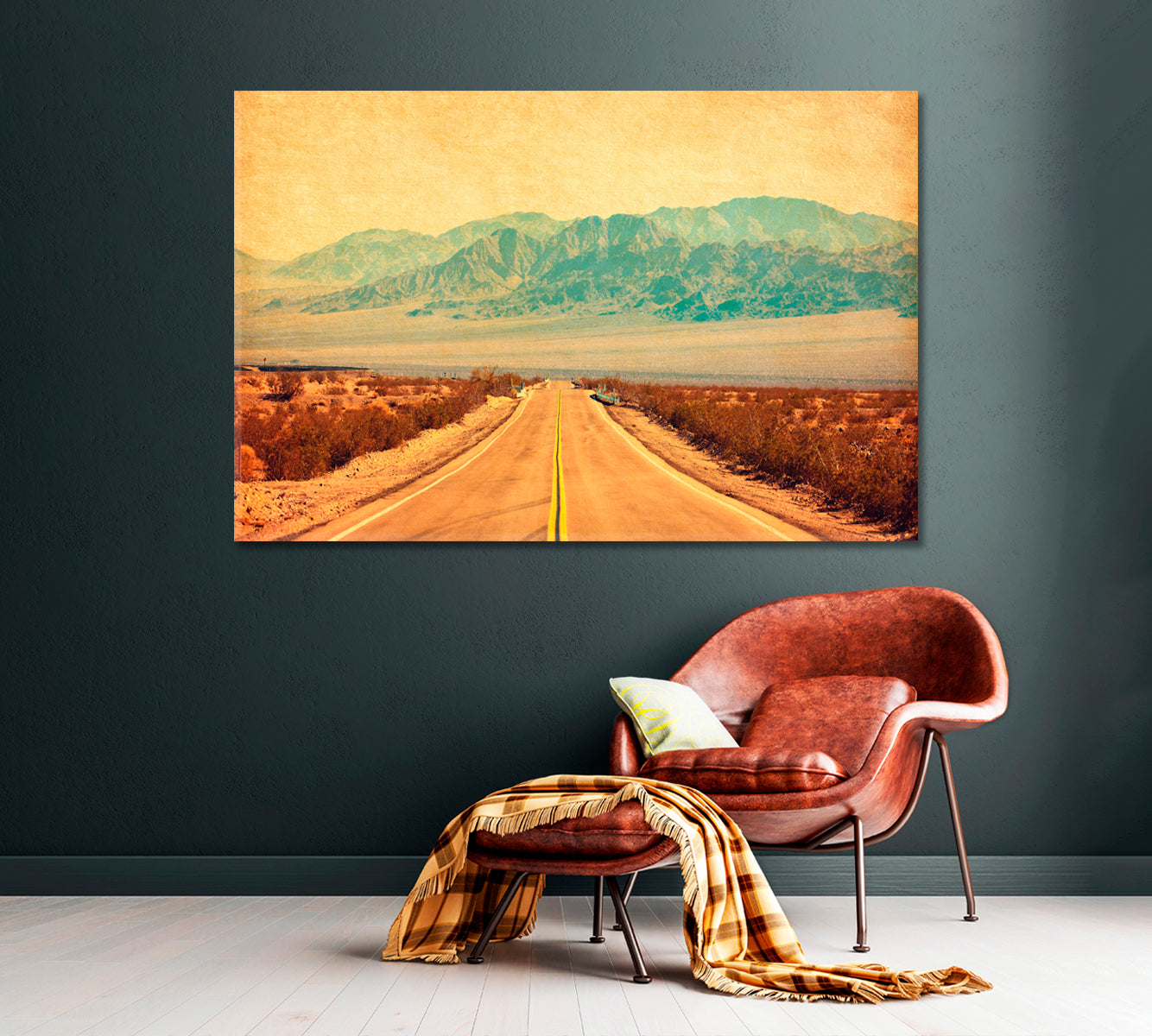 Retro Route 66 Crossing Mojave Desert California Canvas Print ArtLexy   