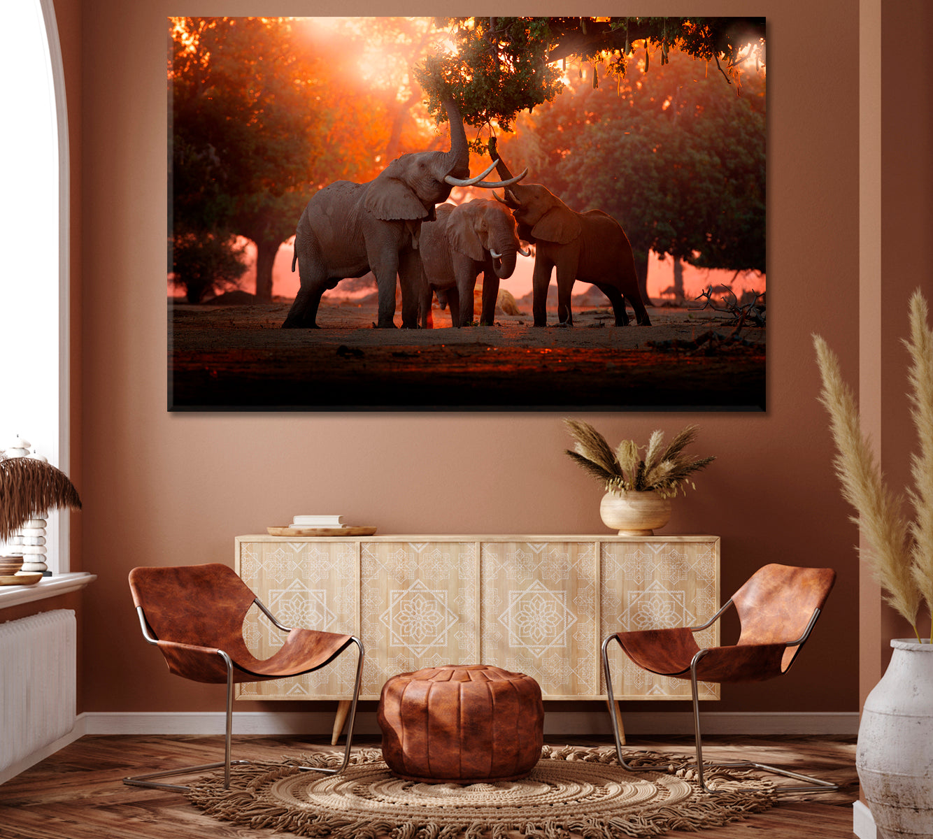 Elephants in Zimbabwe Africa Canvas Print ArtLexy 1 Panel 24"x16" inches 