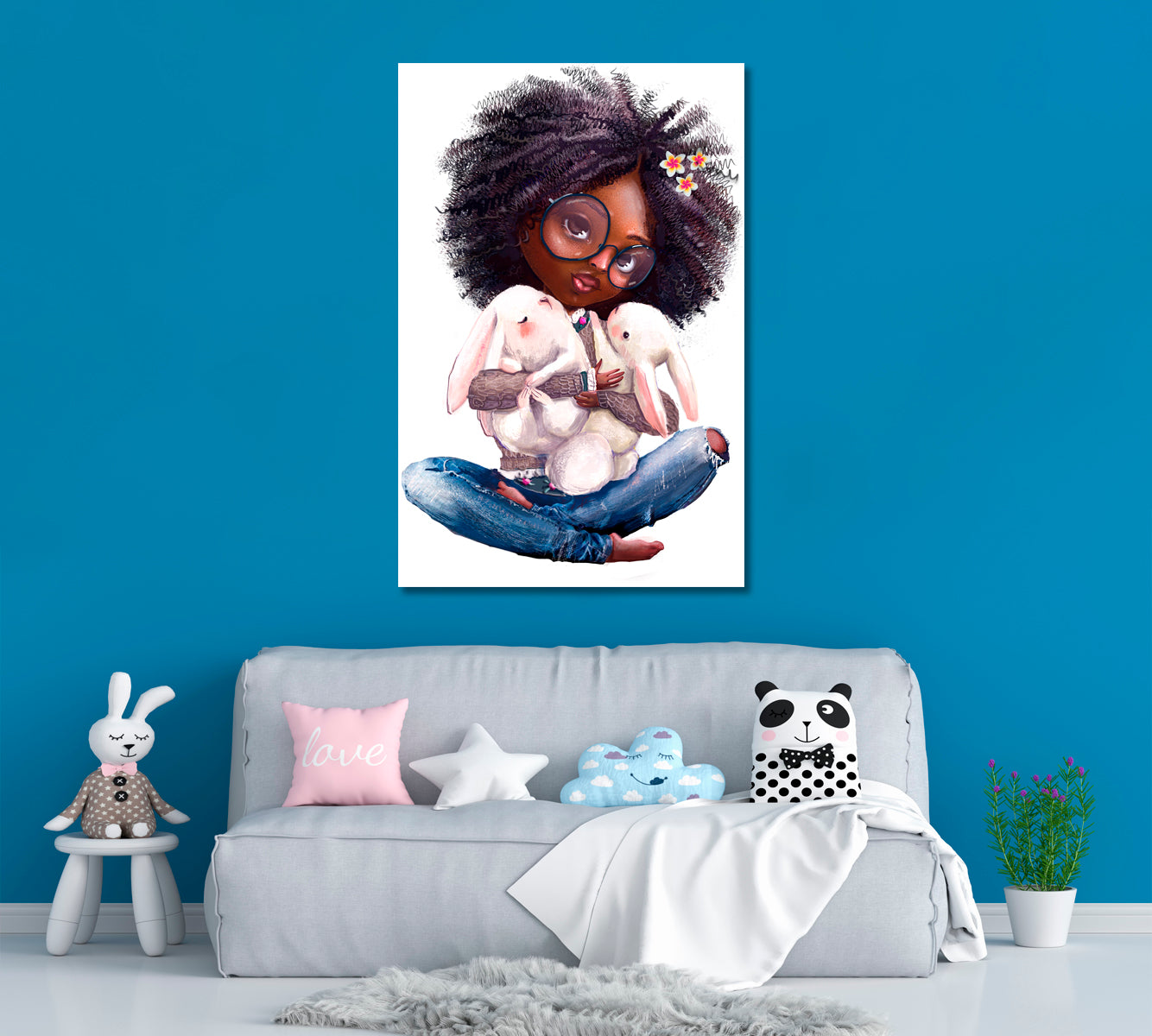 Cute Girl with Little Hares Canvas Print ArtLexy   