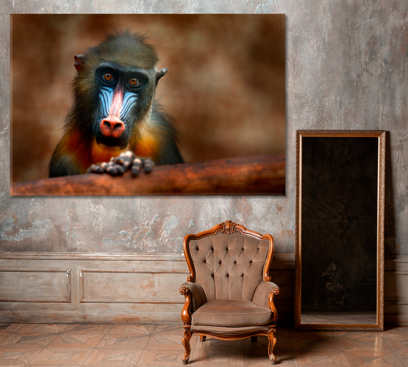 Mandrill Monkey in Nature Habitat Gabon Africa Canvas Print ArtLexy 1 Panel 24"x16" inches 