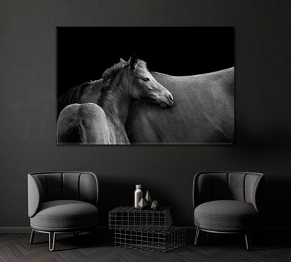 Horse Silhouette with Foal in Black and White Canvas Print ArtLexy   
