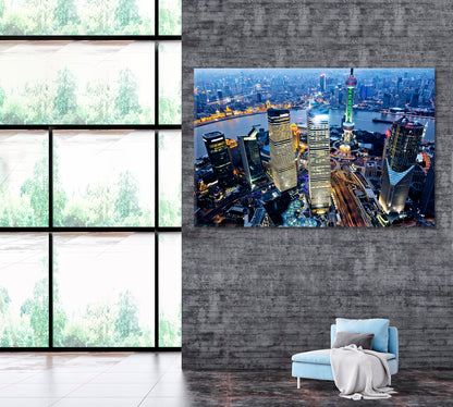 Shanghai Downtown at Night Canvas Print ArtLexy 1 Panel 24"x16" inches 