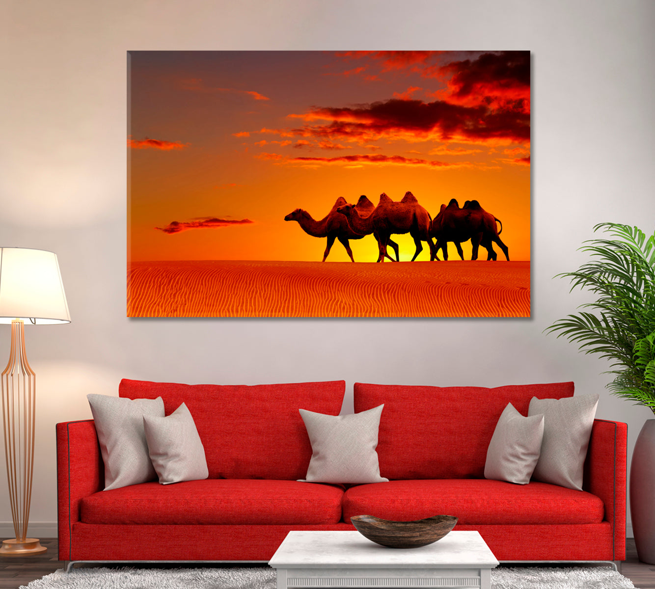 Camels in Desert at Sunset Canvas Print ArtLexy   