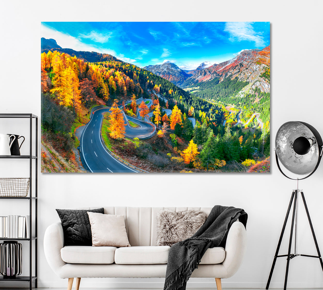Maloja Pass Road at Autumn Switzerland Canvas Print ArtLexy 1 Panel 24"x16" inches 