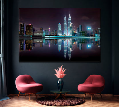 Kuala Lumpur City Skyline with Reflection in Water Canvas Print ArtLexy 1 Panel 24"x16" inches 