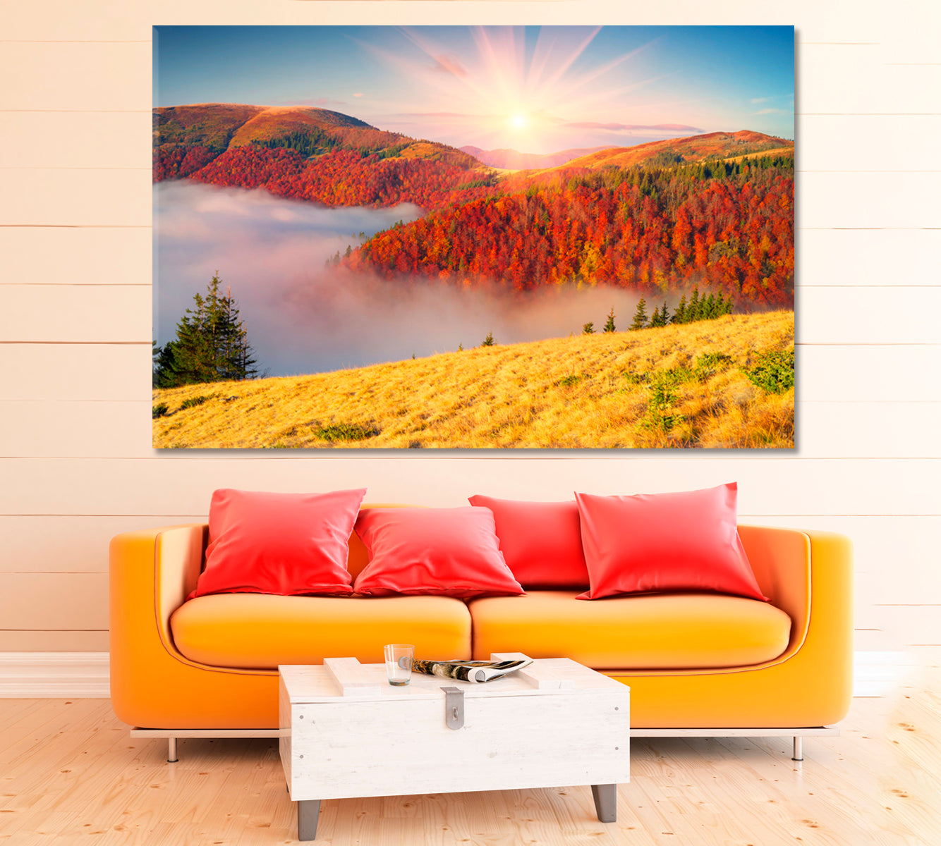 Colorful Autumn Forest Landscape Carpathian Mountains Canvas Print ArtLexy 1 Panel 24"x16" inches 