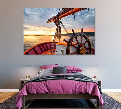 Sunrise at Sea on Sailboat Canvas Print ArtLexy 1 Panel 24"x16" inches 