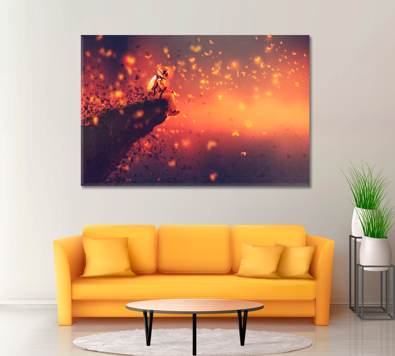 Astronaut Looking at Fireflies Canvas Print ArtLexy 1 Panel 24"x16" inches 