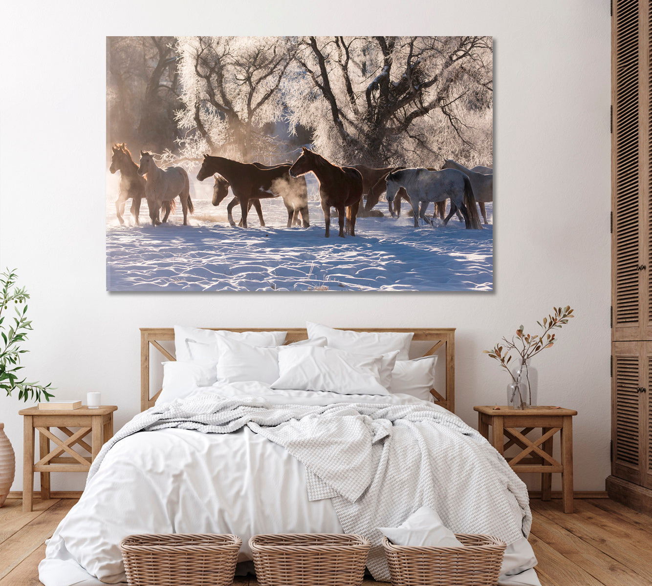 Herd of Horses on Winter Morning Canvas Print ArtLexy   