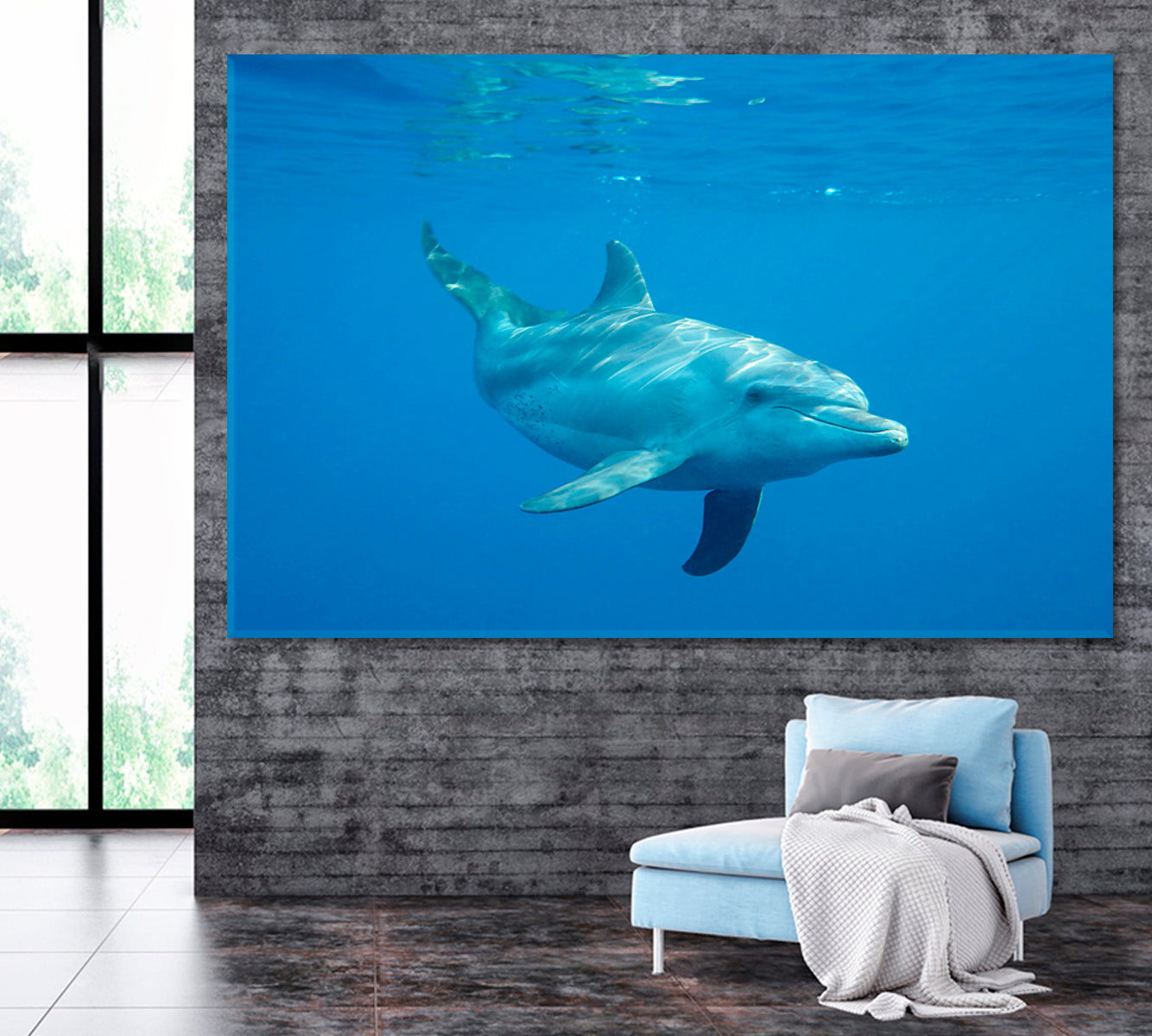 Dolphin Underwater in Ocean Canvas Print ArtLexy 1 Panel 24"x16" inches 