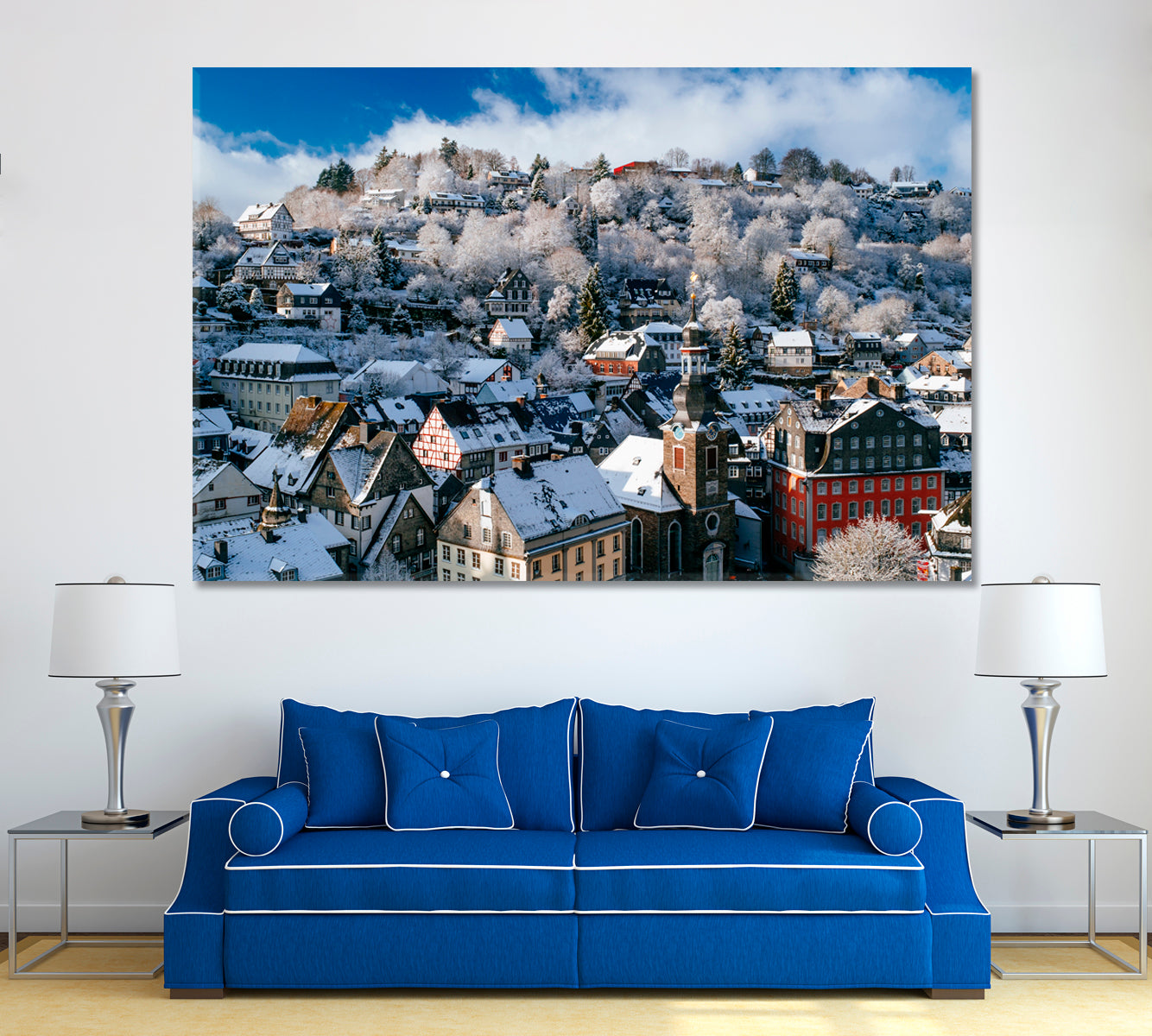 Winter in Monschau Germany Canvas Print ArtLexy 1 Panel 24"x16" inches 