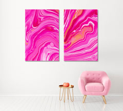 Set of 2 Vertical Trendy Pink Marble Swirl Canvas Print ArtLexy 2 Panels 32”x24” inches 