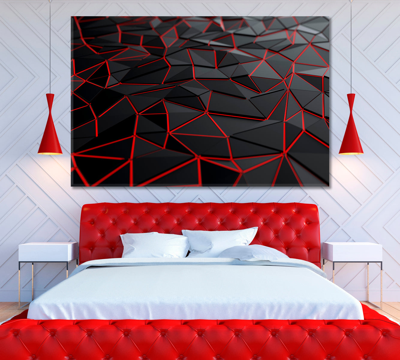 Abstract Triangles with Red Backlight Canvas Print ArtLexy 1 Panel 24"x16" inches 