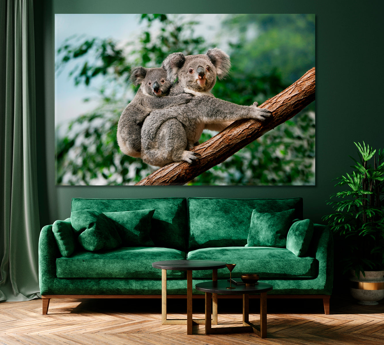 Koala Bear with Cub Canvas Print ArtLexy 1 Panel 24"x16" inches 