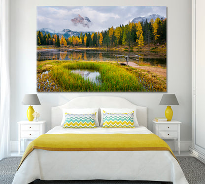 Autumn Landscape Dolomites Alps Canvas Print ArtLexy 1 Panel 24"x16" inches 