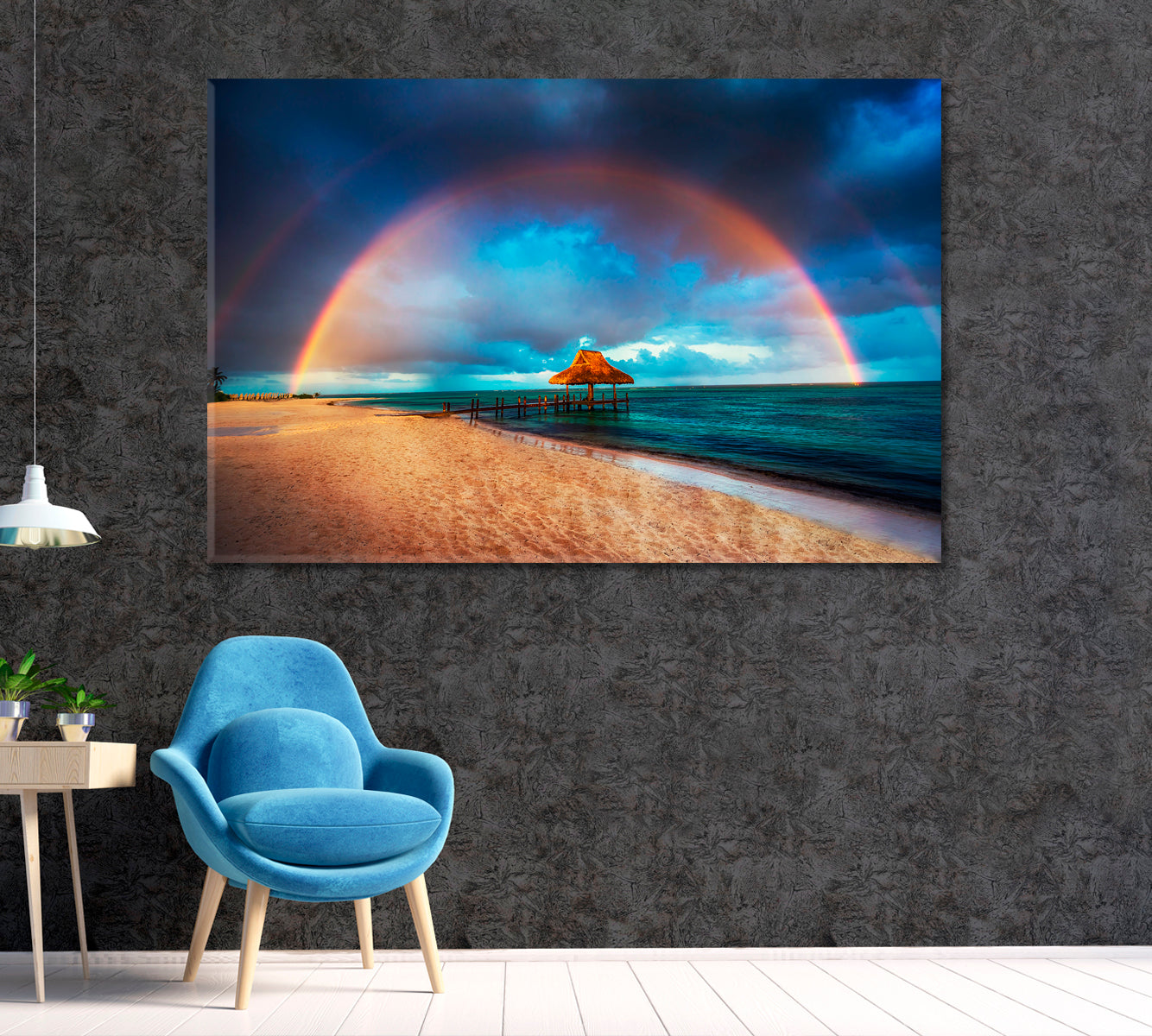 Rainbow over Tropical Beach Dominican Republic Canvas Print ArtLexy 1 Panel 24"x16" inches 