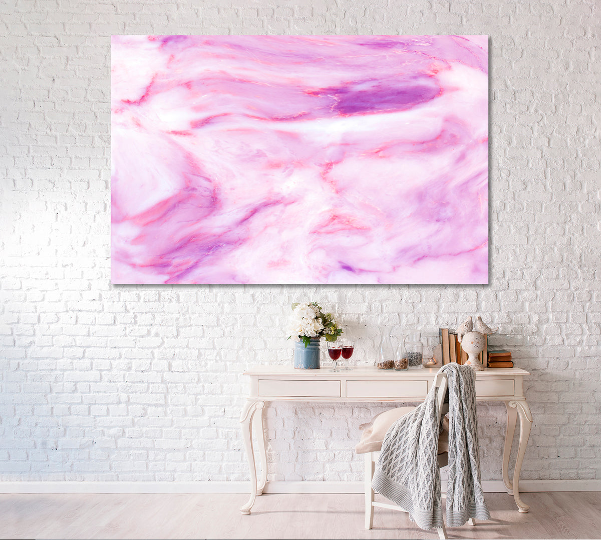 Abstract Pink Marble with Veins Canvas Print ArtLexy 1 Panel 24"x16" inches 