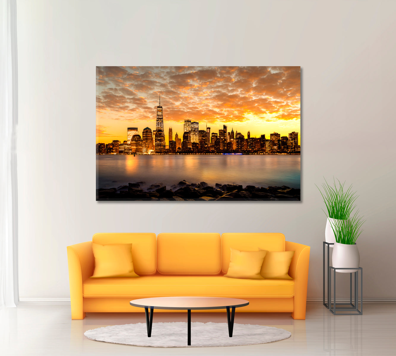 New York Cityscape at Sunset Canvas Print ArtLexy 1 Panel 24"x16" inches 