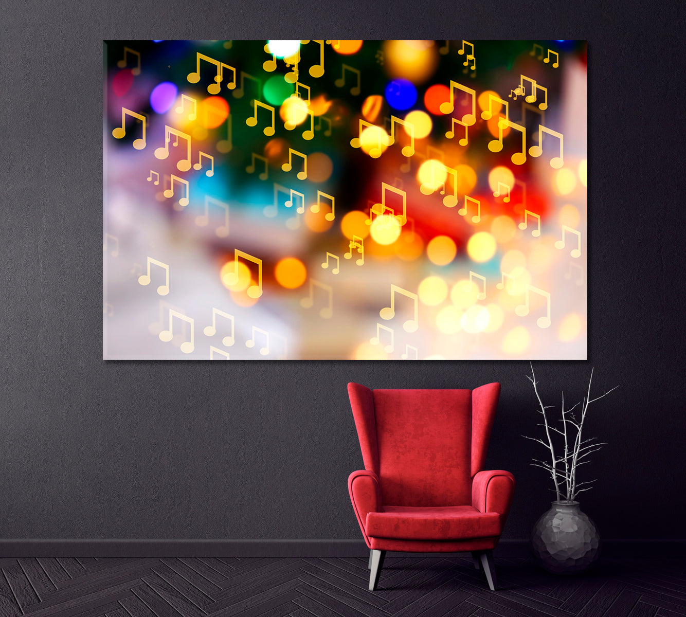 Music Notes on Blurred Lights Canvas Print ArtLexy 1 Panel 24"x16" inches 