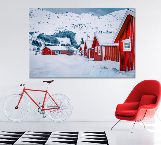 Lofoten Islands with Traditional Norwegian Red Wooden Houses Canvas Print ArtLexy 1 Panel 24"x16" inches 