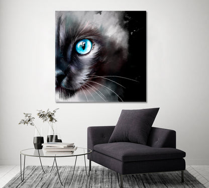 Abstract Cat Portrait with Beautiful Blue Eyes Canvas Print ArtLexy   