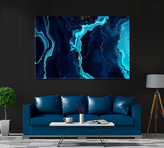 Blue Marble Ocean Swirls Canvas Print ArtLexy 1 Panel 24"x16" inches 
