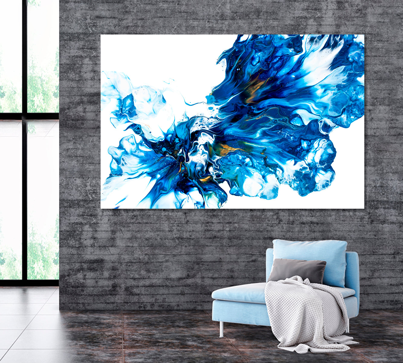 Abstract Blue Ink Splash Canvas Print ArtLexy 1 Panel 24"x16" inches 