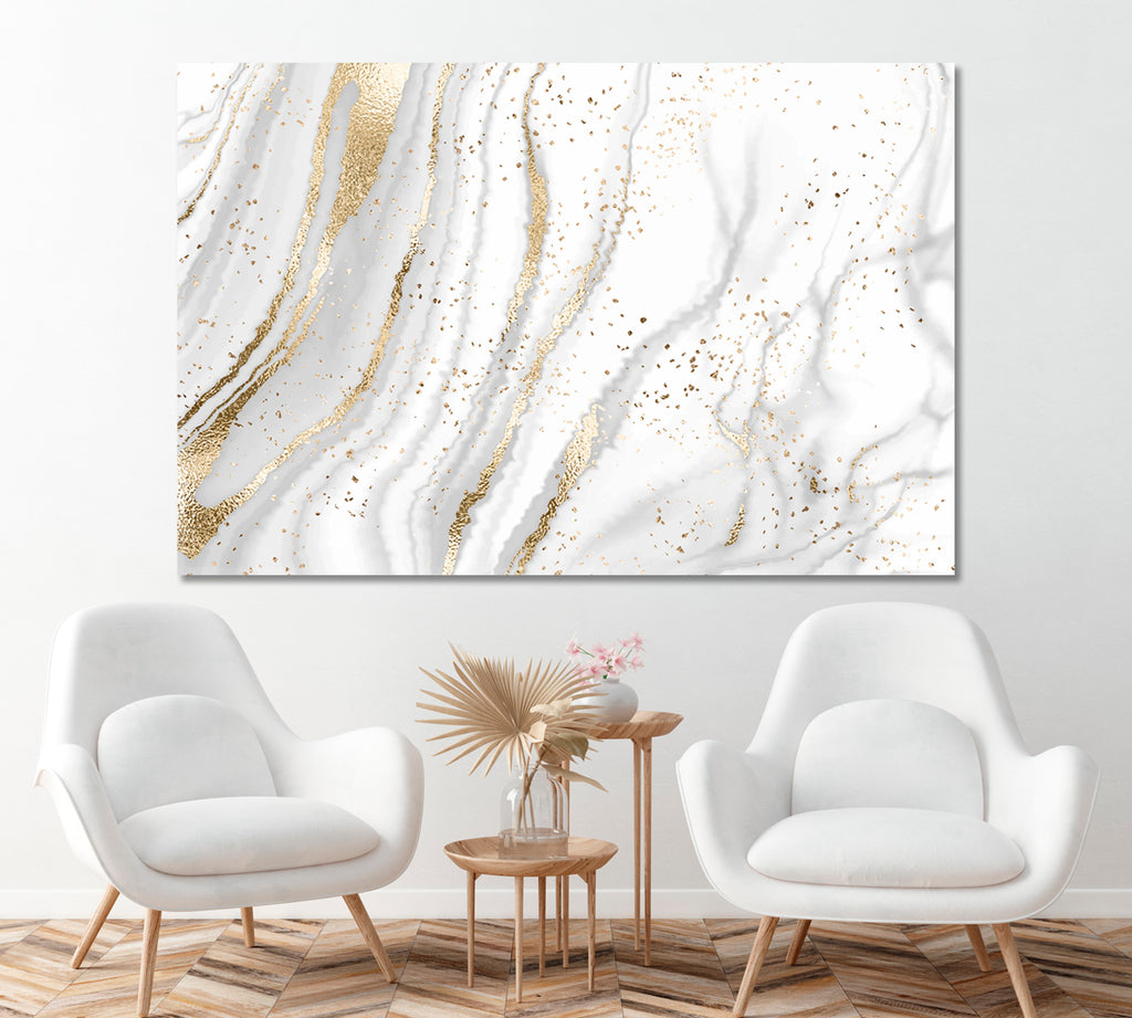 Minimalist White Marble with Gold Veins Canvas Print ArtLexy 1 Panel 24"x16" inches 