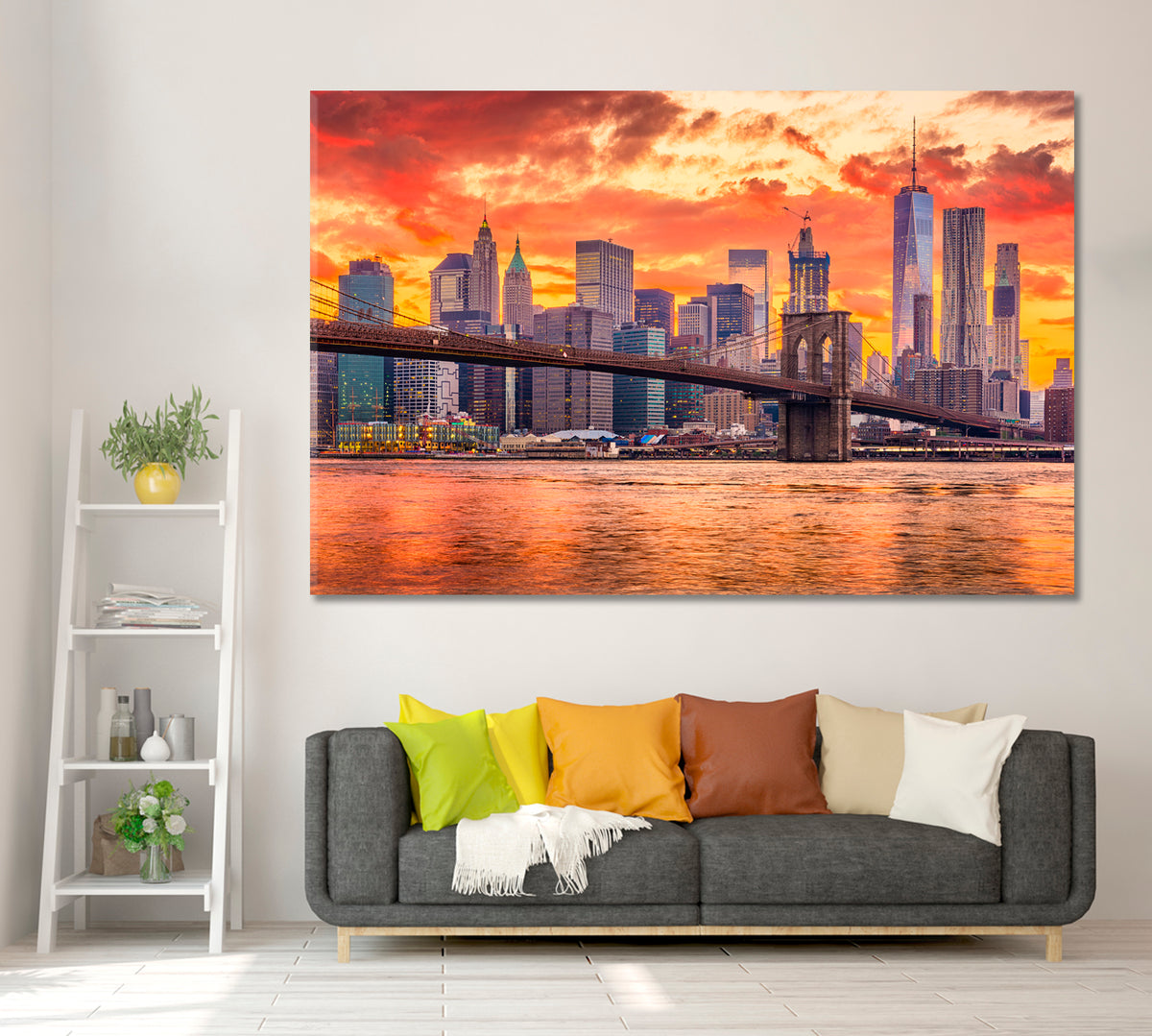 Brooklyn Bridge and Lower Manhattan at Sunset New York Canvas Print ArtLexy 1 Panel 24"x16" inches 