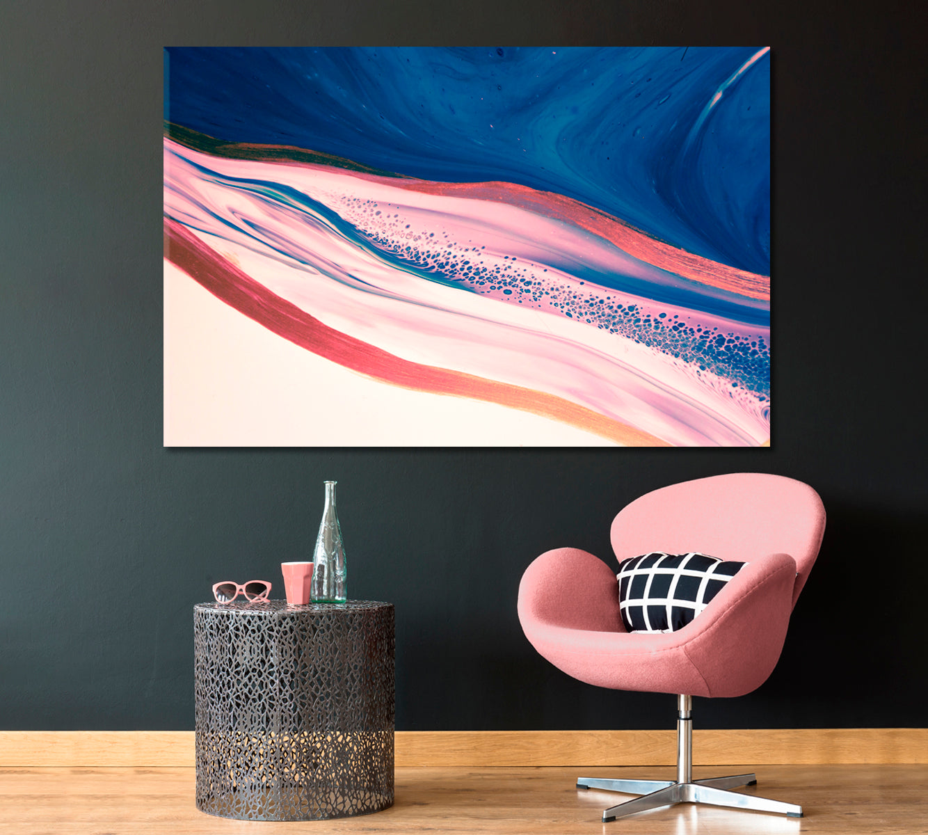 Minimalistic Blue & Pink Ink Pattern Canvas Print ArtLexy 1 Panel 24"x16" inches 