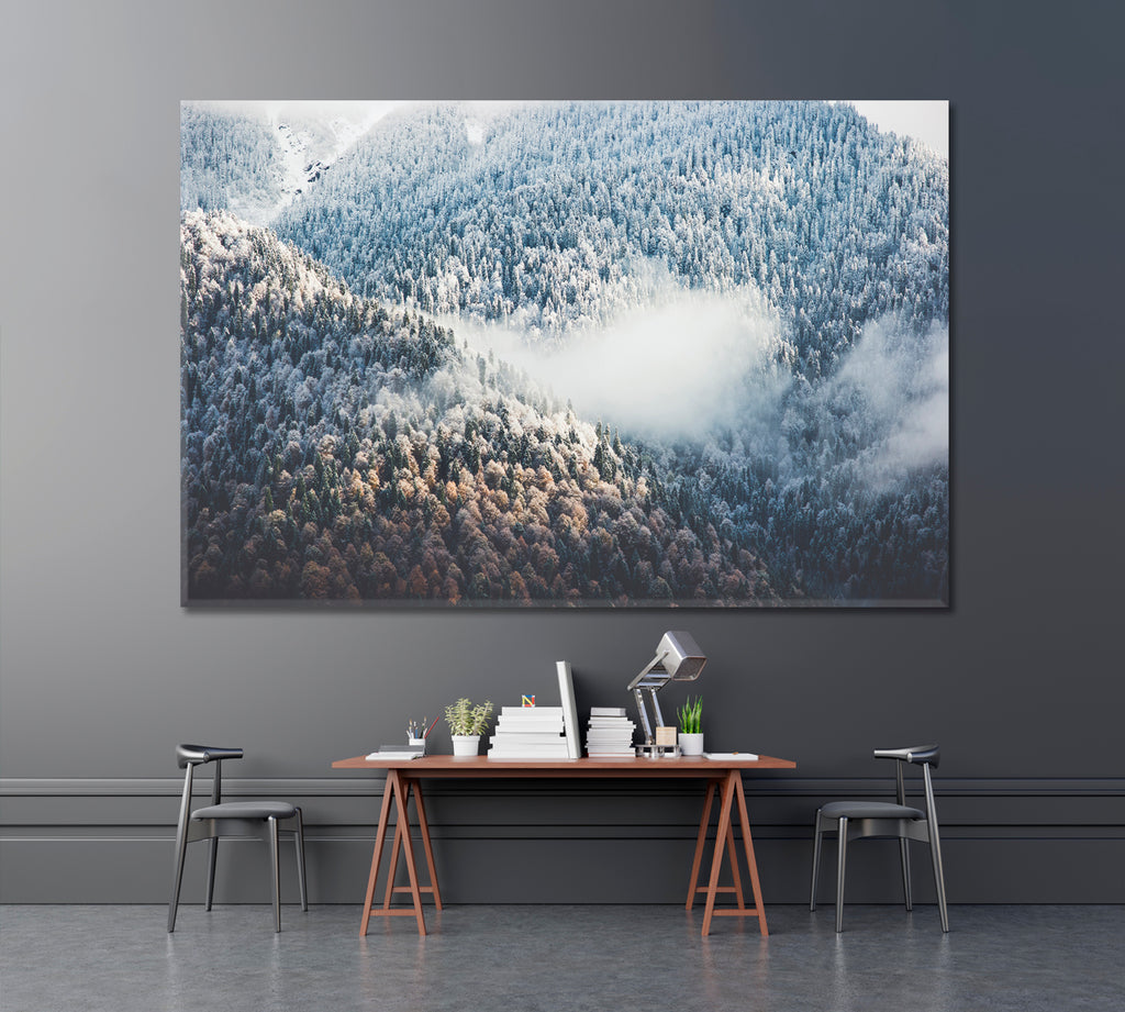Winter Forest with Fog Canvas Print ArtLexy 1 Panel 24"x16" inches 