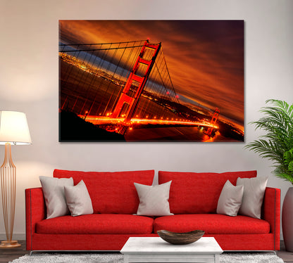Golden Gate Bridge San Francisco at Night Canvas Print ArtLexy 1 Panel 24"x16" inches 