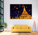 Shwedagon Pagoda with Lanterns in Sky Yangon Myanmar Canvas Print ArtLexy 1 Panel 24"x16" inches 
