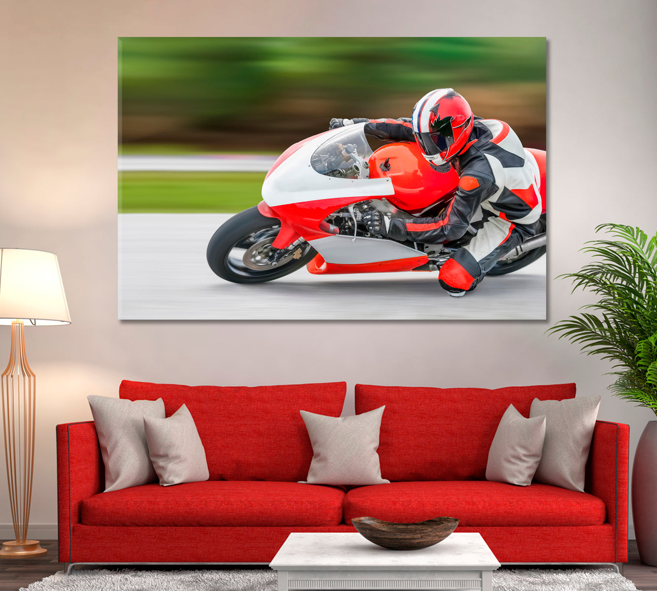 Motorcyclist on Track Canvas Print ArtLexy 1 Panel 24"x16" inches 
