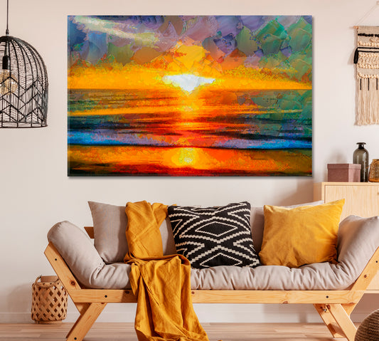 Bright Sea Sunset Canvas Print ArtLexy 1 Panel 24"x16" inches 