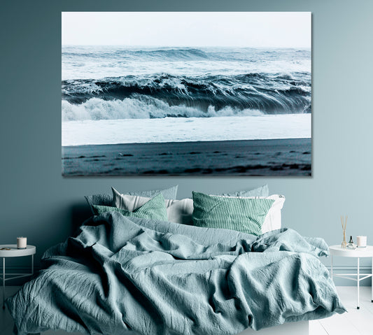 Waves on Vik Beach Iceland Canvas Print ArtLexy 1 Panel 24"x16" inches 